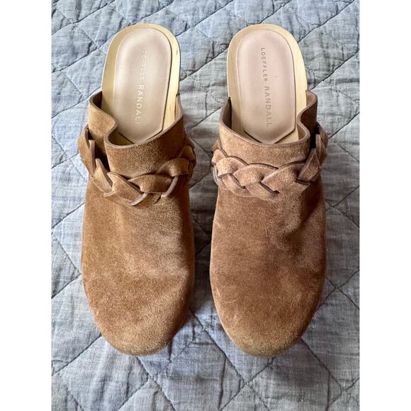Loeffler Randall Merrill Braided Tan Suede High Heel Wood Clogs 8 M - Picture 3 of 7